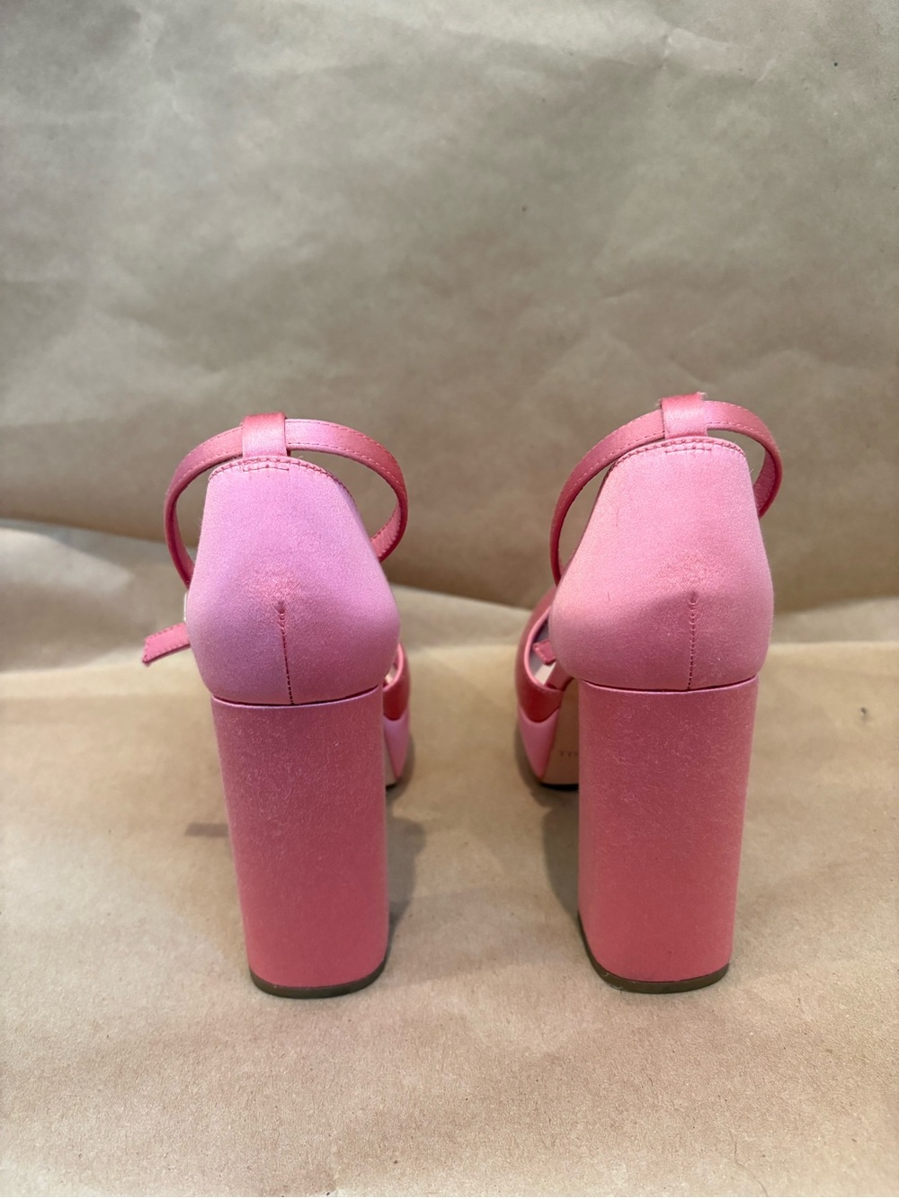 Loeffler Randall Selina Closed Toe Pink Satin Ankle-Strap Block Heels - Picture 6 of 10